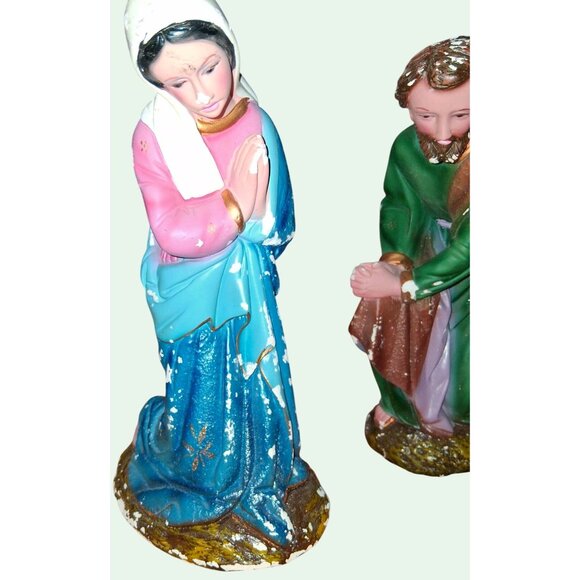 Vintage Nativity Scene Figurines Set Joseph Mary Shepherd Hand-Painted Chalkware - Picture 4 of 14